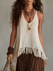 Textured Fringe Knit Skirt Set in Cocoa Brown