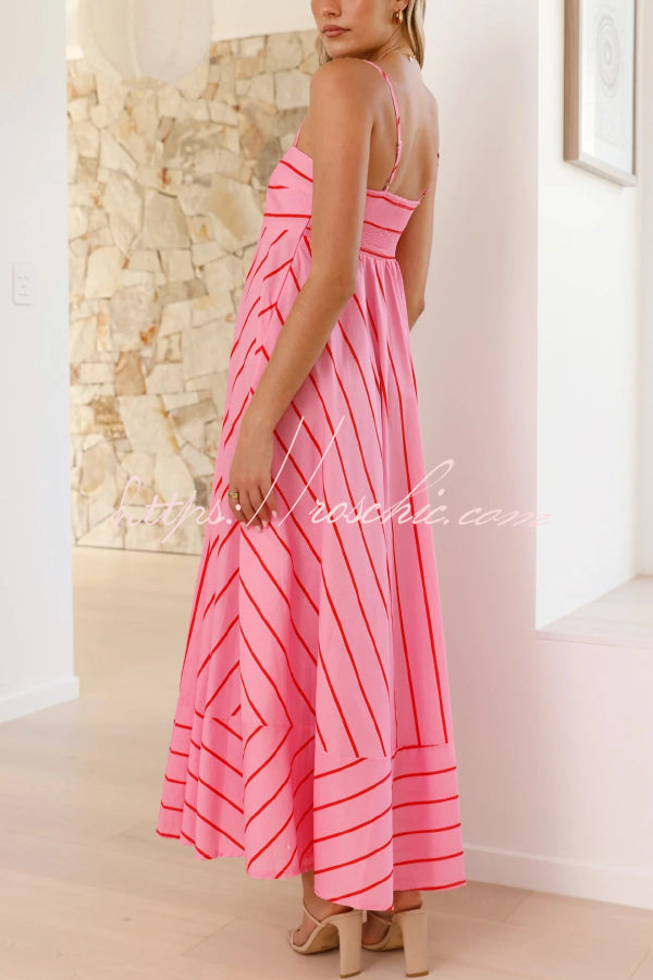 Striped Spaghetti Strap Pleated Maxi Dress – Vacation Style