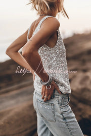 Sequin Relaxed Tank Top for Vacation & Party Wear