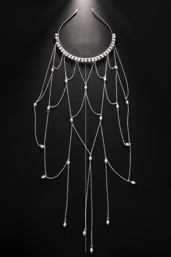 Pearl Mesh Tassel Headband for Women