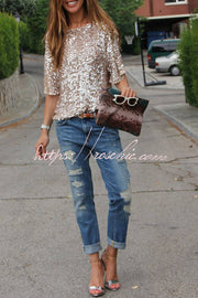 Women's Sequin Loose T-Shirt for Party & Casual Wear
