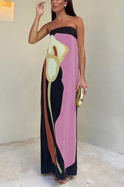 Abstract Floral Off Shoulder Maxi Dress – Vacation Loose Fit