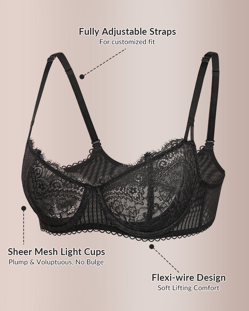 Plus Size Lace Balconette Bra with Underwire Support