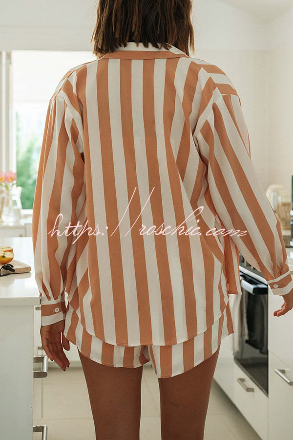 Striped Shirt, Cami & Elastic Waist Shorts 3-Piece Set
