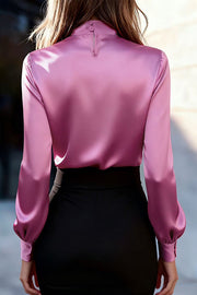 Satin Long Sleeve Tie-Front Shirt | Loose Fit Office Top