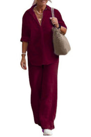 Ensemble chemise à manches longues en tricot et pantalon large – Coupe ample décontractée