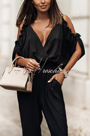 Ruffle Cold Shoulder Jumpsuit – Loose Fit Ankle Length