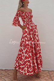 Floral Smocked Off-Shoulder Maxi Dress with Pockets