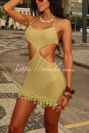 Openwork Knit Halter Neck Mini Dress – Slim Fit Cover-up