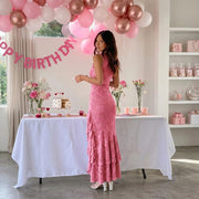 Floral Embroidery Mermaid Maxi Dress – Square Neck Gown