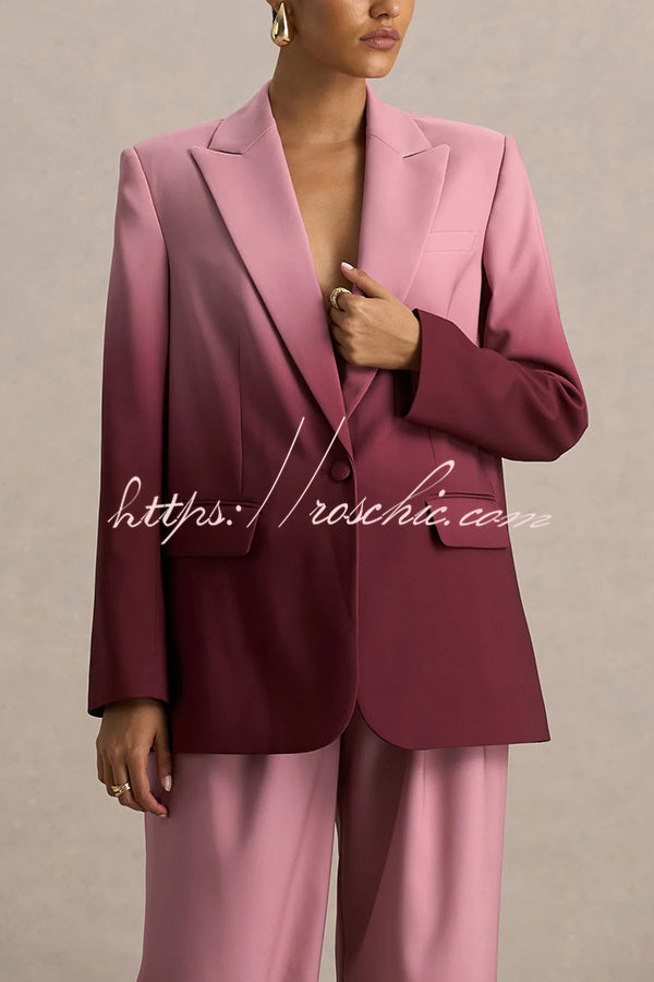 Ombre Satin Lapel Blazer – Single Button Loose Fit