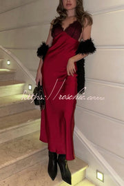 Satin Lace Patchwork Backless Maxi Dress – Slim Fit