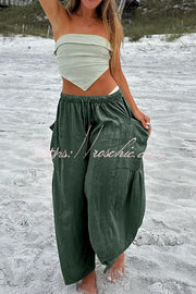 Linen Blend Drawstring Pants with Pockets – Loose Fit