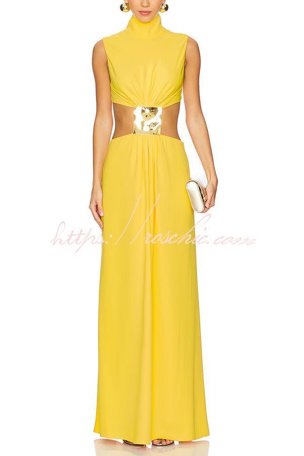 High Neck Cutout Waist Sleeveless Maxi Dress