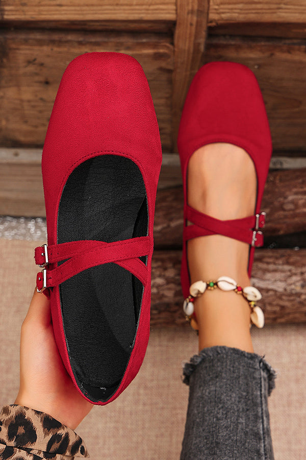 Buckled Suede Round Toe Casual Shoes for Women