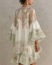 Bell Sleeve Print Ruffle Mini Dress