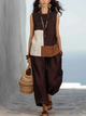Bohemian Color-block Linen Two-Piece Set | Top & Pants