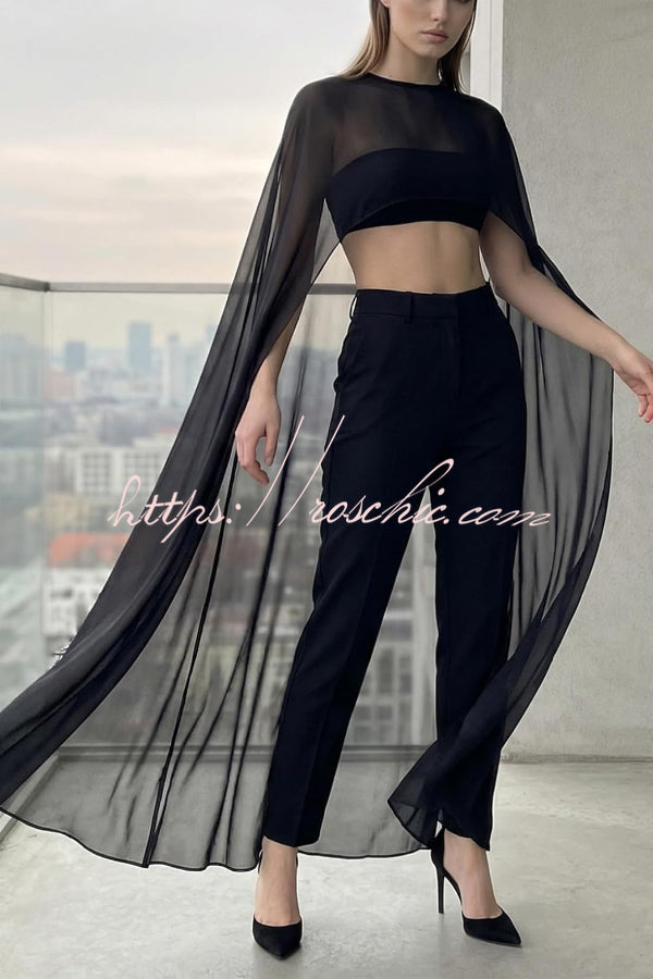 Mesh See-Through Maxi Cover-Up Shawl Cape
