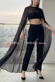 Mesh See-Through Maxi Cover-Up Shawl Cape