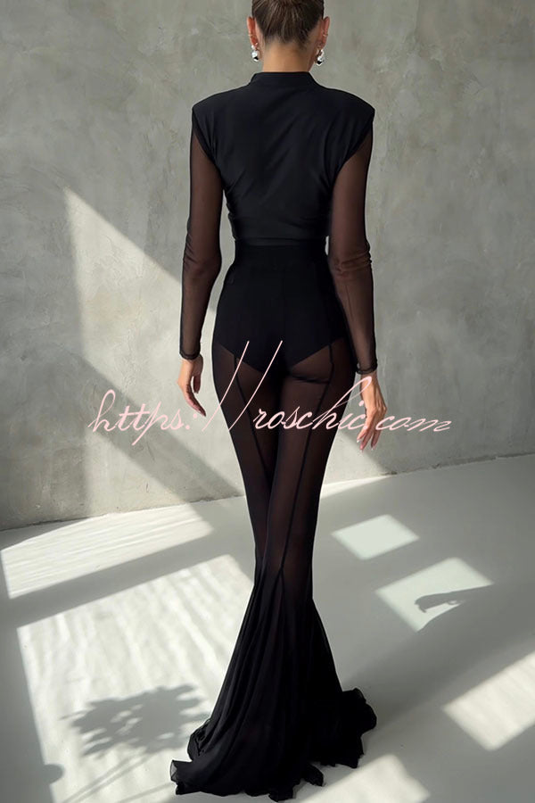 Pantalon taille haute en queue de poisson en maille – Tenue de soirée longueur cheville