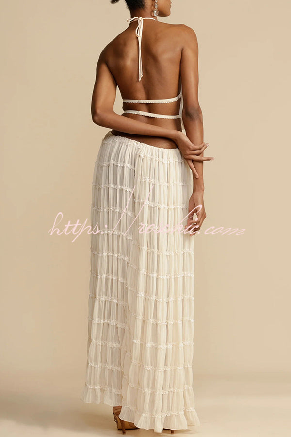 Pleated Tiered Maxi Skirt with Drawstring Waist | Vacation Wear