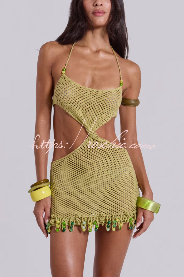 Openwork Knit Halter Neck Mini Dress – Slim Fit Cover-up