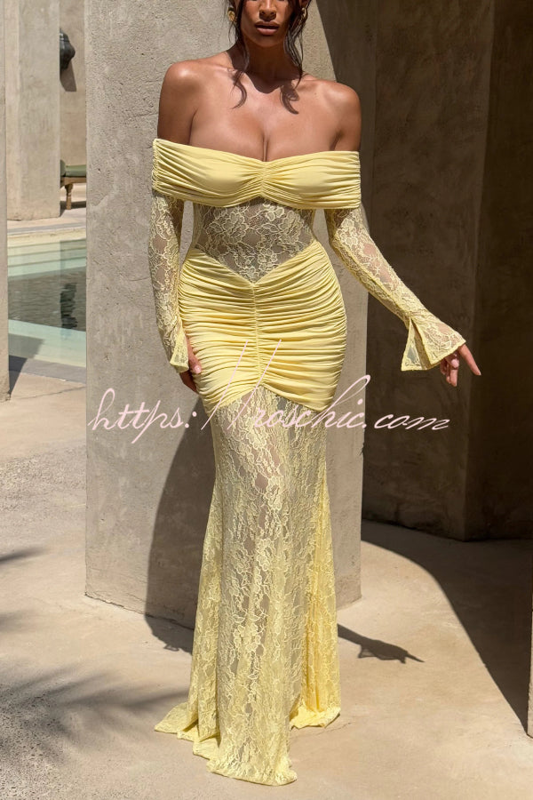 Off-Shoulder Lace Maxi Dress – Slim-Fit Long Sleeve