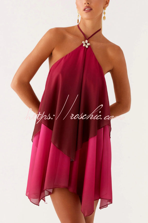 Gradient Halter Neck Backless Mini Dress – Loose Fit