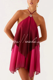 Gradient Halter Neck Backless Mini Dress – Loose Fit