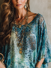 Blue Leopard Print Batwing Sleeve Top | Boho Loose Fit