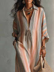 Striped V-Neck Maxi Dress | Flowing Beach Cover-Up