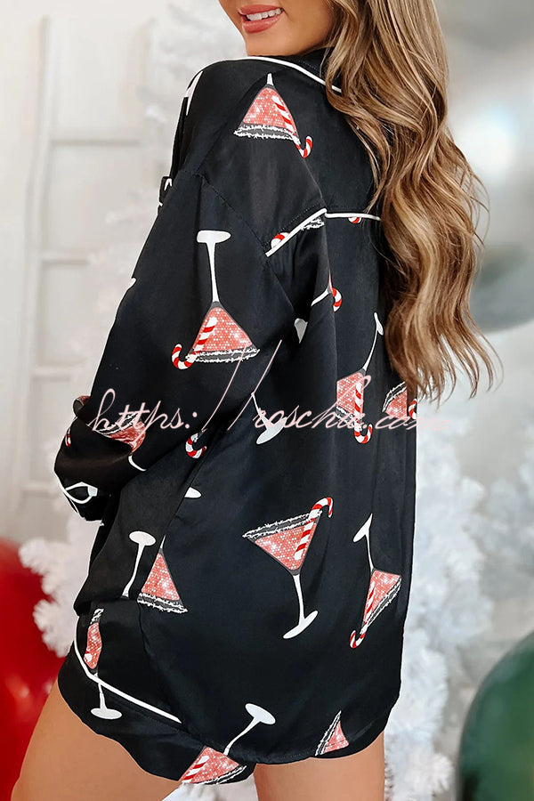 New Year's Eve Martini Print Pajama Shorts Set