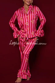 Candy Stripe Tiered Bell Cuff Pajama Set with Pockets