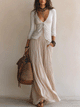 Lace Trim Cream Maxi Skirt Set | Two-Piece Beach Outfit