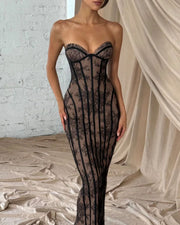 Lace Strapless Bodycon Maxi Dress