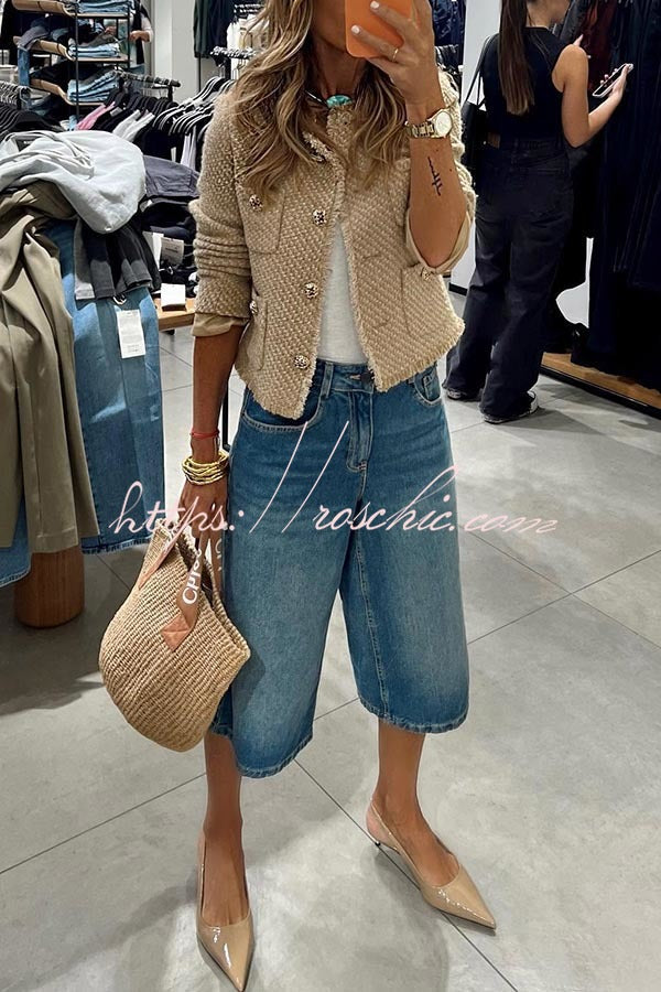 Bermuda en jean à jambes larges avec poches, coupe ample