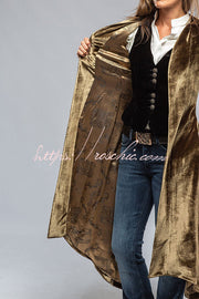 Women's Velvet Long Coat with Pockets and Slit Hem