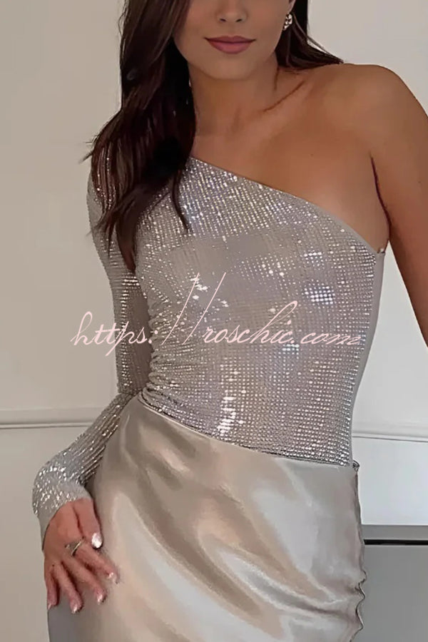 Sequined One-Shoulder Slim-Fit Romper for Party Wear