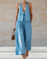 Sleeveless Vest & Wide-Leg Pants Set