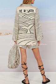 Satin Letter Print Shirt & Shorts Set | Loose Vacation Two-Piece