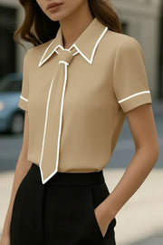 Color-Block Collared Short Sleeve Casual Shirt