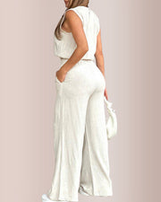 Crinkle-Knit Wide-Leg Lounge Set – 2-Piece Matching Co-ord