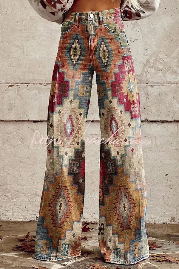Pantalon large imprimé avec poche boutonnée – Coupe ample