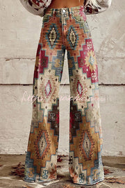 Pantalon large imprimé avec poche boutonnée – Coupe ample