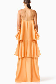 Satin Tiered Maxi Dress – Square Neck Sleeveless A-Line