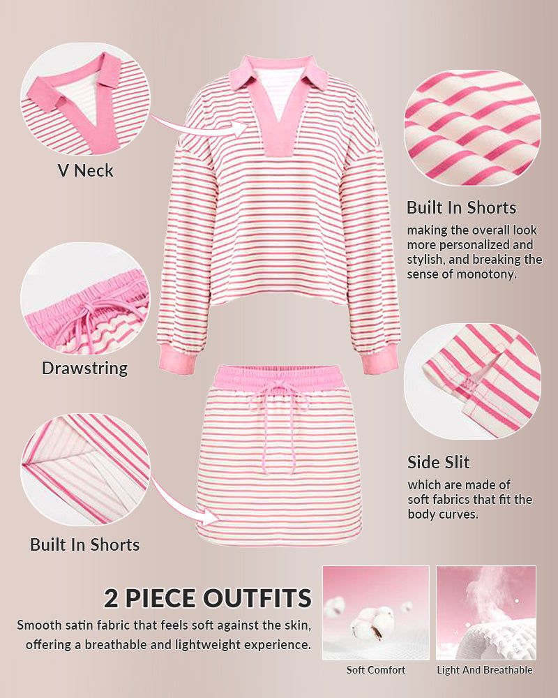 Striped 2 Piece Sweatshirt and Mini Skirt Set