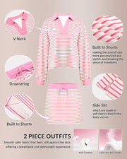 Striped 2 Piece Sweatshirt and Mini Skirt Set