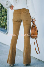 Women's Corduroy Bell Bottom Pants with Elastic Waist