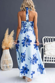 Robe longue dos nu à imprimé floral et col licou