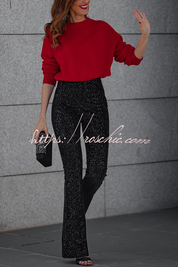 Pantalon évasé taille haute à paillettes – Fête et soirée